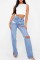 Grey Casual Ripped Straight High Waist Straight Solid Color Jeans