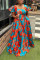Red Casual Daily Print Printing Square Collar Printed Dress Dresses