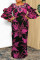 Pink Casual Print Printing Stringy Selvedge O Neck Printed Dress Plus Size
