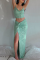 Green Sexy Patchwork Sequins Spaghetti Strap Sleeveless Two Pieces