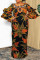 Orange Casual Print Printing Stringy Selvedge O Neck Printed Dress Plus Size
