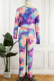 Green Casual Print Tie Dye Basic O Neck Long Sleeve Two Pieces