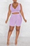 Light Purple Casual Solid Basic V Neck Sleeveless Two Pieces