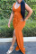 Orange Sexy Solid Slit Fold Stringy Selvedge U Neck Asymmetrical Dresses