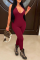 Burgundy Sexy Solid Patchwork Halter Skinny Jumpsuits