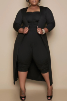 Black Casual Solid Basic Plus Size Two Pieces