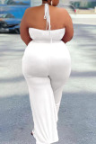 White Sexy Solid Patchwork Backless Flounce Halter Plus Size Jumpsuits