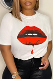 Black Casual Lips Printed Basic O Neck T-Shirts