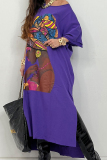 Purple Casual Figure Mixed Printing Printing O Neck T-shirt Dress Dresses