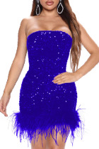 Blue Sexy Patchwork Sequins Backless Strapless Sleeveless Dress Dresses