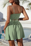 Green Sexy Solid Bandage Spaghetti Strap Sleeveless Two Pieces
