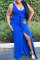 Peacock Blue Sexy Solid Slit Fold Stringy Selvedge U Neck Asymmetrical Dresses