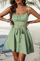 Green Sexy Solid Bandage Spaghetti Strap Sleeveless Two Pieces