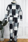 Black White Casual Daily Print Patchwork Printing Plus Size Two Pieces