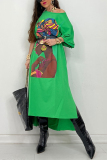 Green Casual Figure Mixed Printing Printing O Neck T-shirt Dress Dresses