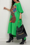 Green Casual Figure Mixed Printing Printing O Neck T-shirt Dress Dresses