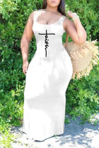 White Casual Print Patchwork U Neck Vest Dress Plus Size Dresses