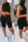 Black Casual Solid Patchwork Turtleneck Sleeveless Two Pieces
