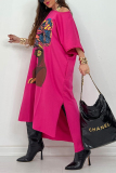Rose Red Casual Figure Mixed Printing Printing O Neck T-shirt Dress Dresses