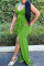 Peacock Blue Sexy Solid Slit Fold Stringy Selvedge U Neck Asymmetrical Dresses