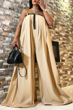 Khaki Casual Street Solid Pants Without Belt Strapless Loose Jumpsuits
