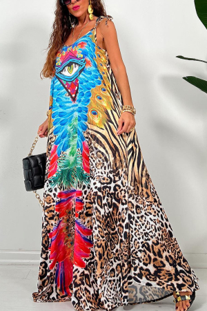 Leopard Print Casual Printing V Neck Vest Dress Dresses