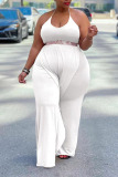 White Sexy Solid Patchwork Backless Flounce Halter Plus Size Jumpsuits