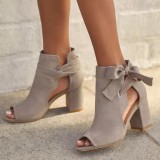 Grey Casual Hollowed Out Patchwork Solid Color Fish Mouth Out Door Wedges Shoes (Heel Height 3.15in)