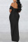 Black Sexy Elegant Solid Patchwork Slit Off the Shoulder Straight Dresses