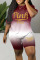 Burgundy Casual Print Patchwork O Neck Short Sleeve Two Pieces
