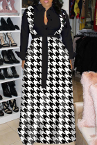 Black White Sexy Casual Print Patchwork Turndown Collar A Line Dresses
