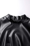 Black Casual Solid Patchwork Half A Turtleneck A Line Plus Size Dresses
