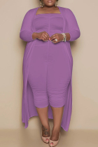 Purple Casual Solid Basic Plus Size Two Pieces