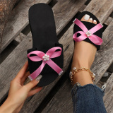 Pink Casual Patchwork With Bow Round Comfortable Wedges Shoes (Heel Height 1.97in)