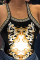 Khaki Sexy Casual Patchwork Print Bandage Backless Printing Contrast Halter Mid Waist Tops