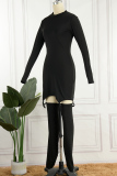 Black Sexy Casual Solid Patchwork Half A Turtleneck Long Sleeve Dresses (With Socks)