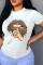 Navy Blue Street Lips Printed Patchwork O Neck T-Shirts