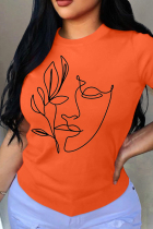Orange Casual Street Print Patchwork O Neck T-Shirts
