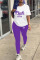 Purple Casual Print Patchwork O Neck Short Sleeve Two Pieces