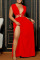 Blue Sexy Solid Bandage Hollowed Out Backless Slit Halter Straight Dresses