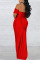 Rose Red Sexy Elegant Solid Patchwork Slit Off the Shoulder Straight Dresses