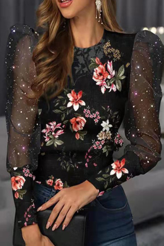 Apricot Pink Casual Print Patchwork O Neck Tops