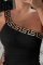 Khaki Sexy Casual Patchwork Print Patchwork Printing Contrast One Shoulder Mid Waist Tops