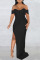 Black Sexy Elegant Solid Patchwork Slit Off the Shoulder Straight Dresses