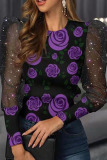 Pink Purple Casual Print Patchwork O Neck Tops