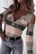 Grey Casual Print Patchwork V Neck Tops