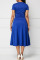Blue Casual College Solid Patchwork V Neck A Line Dresses