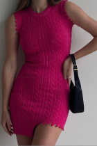 Red Sexy Solid Tassel O Neck Pencil Skirt Dresses