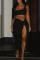 Black Sexy Solid Patchwork One Shoulder Sleeveless Two Pieces