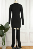 Black Sexy Casual Solid Patchwork Half A Turtleneck Long Sleeve Dresses (With Socks)